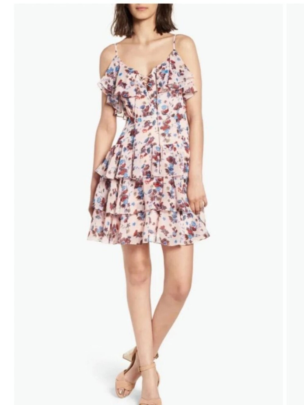 NEW Rebecca Minkoff PINK Chiffon MARLA Floral Print RUFFLE TIERED Mini DRESS S